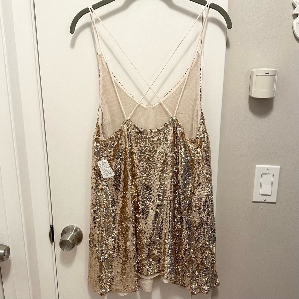 Free People Sequin Slip Mini Short Dress or Tunic M pink rose gold NWT fun party - Picture 4 of 9
